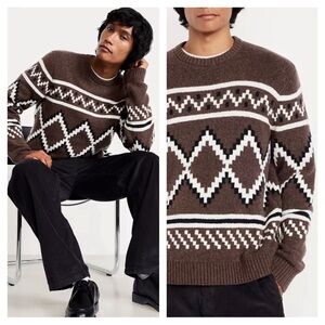 NEW OLD NAVY SoSoft Brown Fair Isle Sweater M MEDIUM
